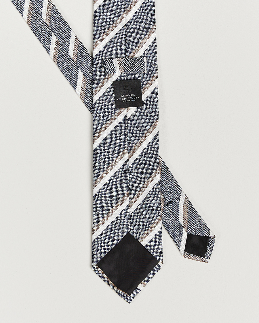 Men | Amanda Christensen Silk/Linen Striped 8cm Tie Navy | Amanda Christensen | Silk/Linen Striped 8cm Tie Navy