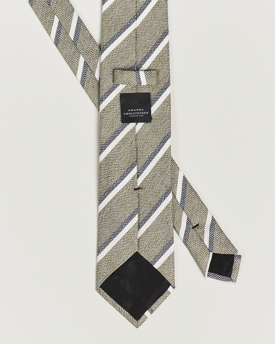 Men | Amanda Christensen Silk/Linen Striped 8cm Tie Olive | Amanda Christensen | Silk/Linen Striped 8cm Tie Olive
