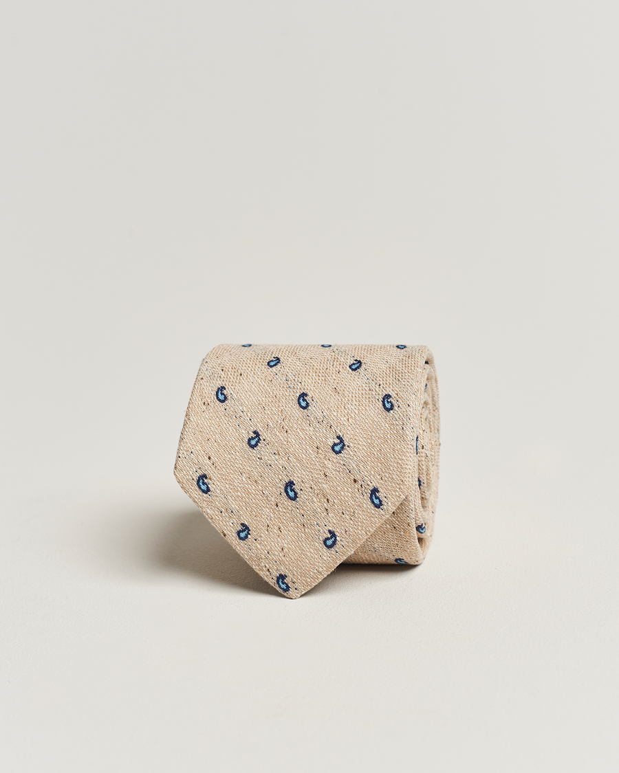 Men | Amanda Christensen Silk/Linen/Cotton Paisley 8cm Tie Sand | Amanda Christensen | Silk/Linen/Cotton Paisley 8cm Tie Sand