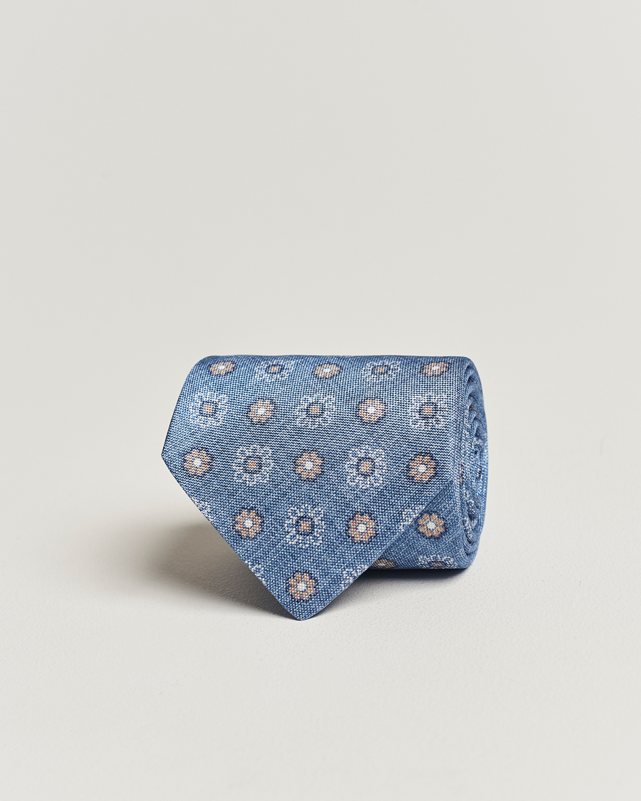 Men | Amanda Christensen Silk Oxford Printed Flower 8cm Tie Blue | Amanda Christensen | Silk Oxford Printed Flower 8cm Tie Blue