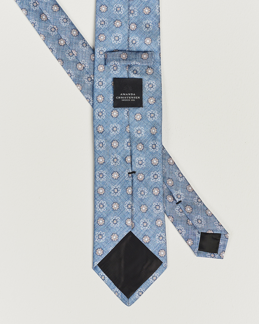 Men |  | Amanda Christensen | Silk Oxford Printed Flower 8cm Tie Blue