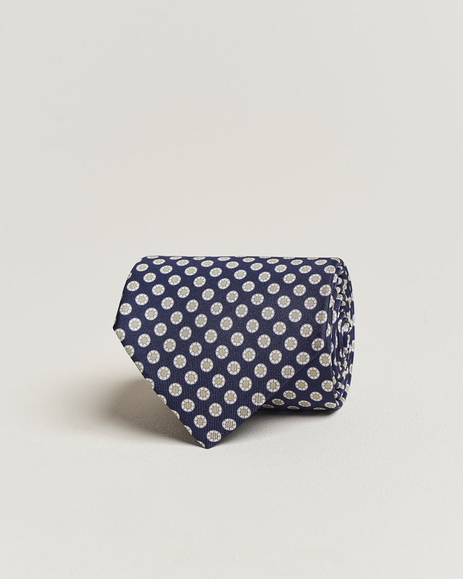Men | Amanda Christensen Silk Twill Printed 8cm Tie Navy/Green | Amanda Christensen | Silk Twill Printed 8cm Tie Navy/Green