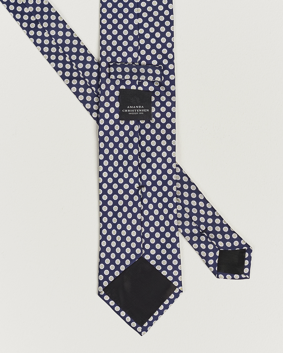 Men | Amanda Christensen Silk Twill Printed 8cm Tie Navy/Green | Amanda Christensen | Silk Twill Printed 8cm Tie Navy/Green