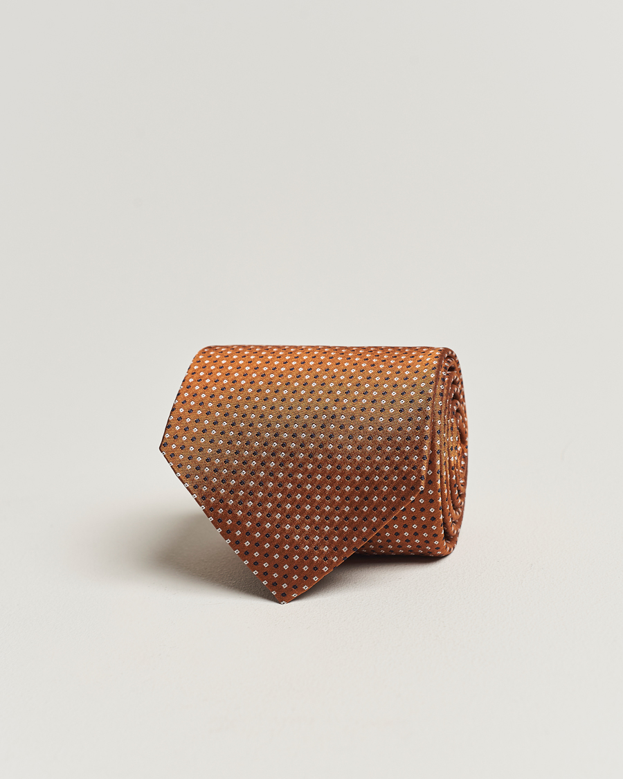 Men | Amanda Christensen Silk Micro Printed 8cm Tie Rust Orange | Amanda Christensen | Silk Micro Printed 8cm Tie Rust Orange