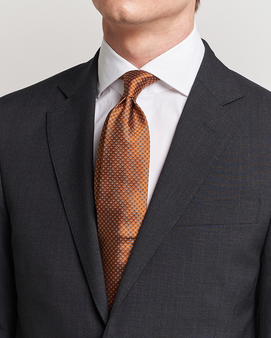 Men |  | Amanda Christensen | Silk Micro Printed 8cm Tie Rust Orange