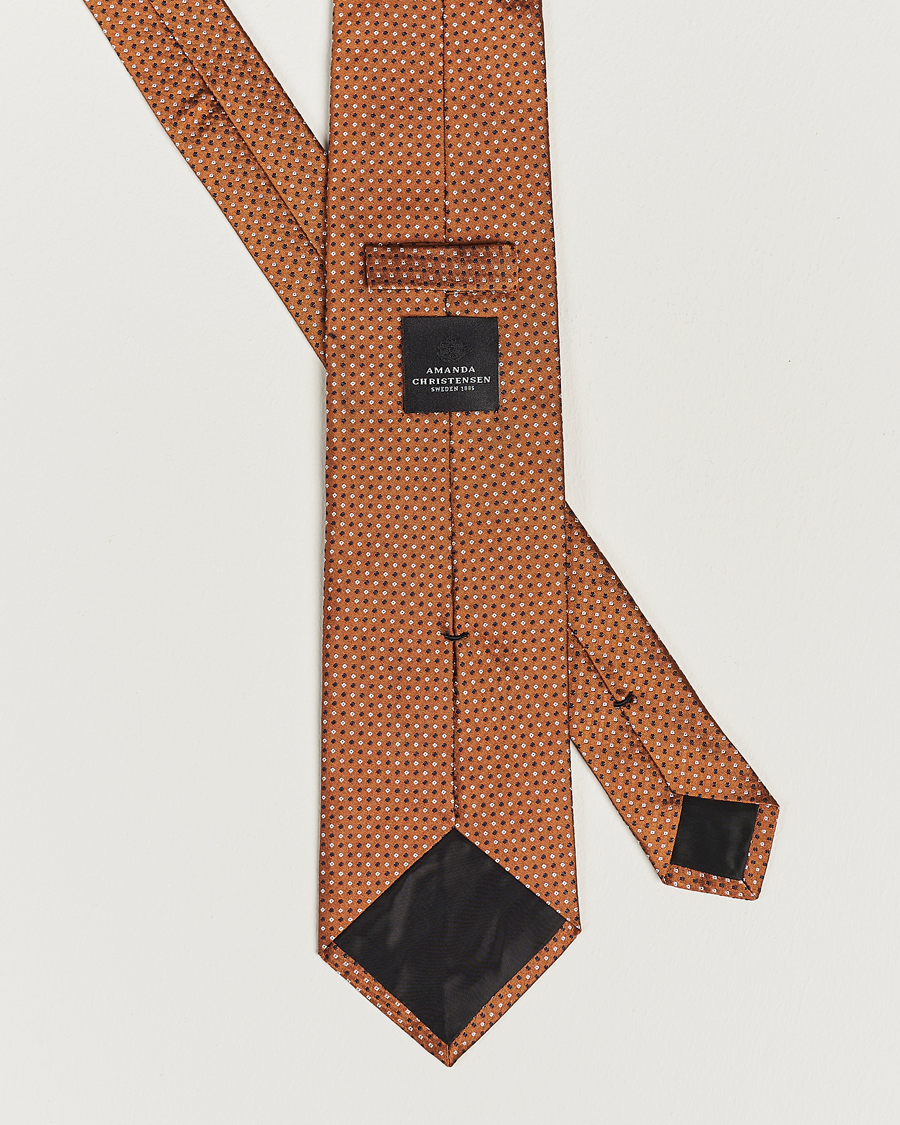 Men | Amanda Christensen Silk Micro Printed 8cm Tie Rust Orange | Amanda Christensen | Silk Micro Printed 8cm Tie Rust Orange