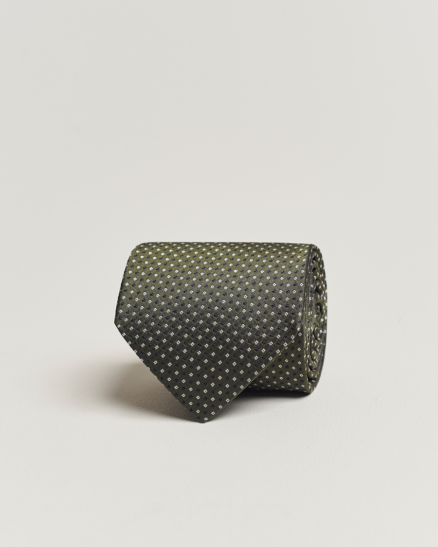 Men | Amanda Christensen Silk Micro Printed 8cm Tie Olive | Amanda Christensen | Silk Micro Printed 8cm Tie Olive