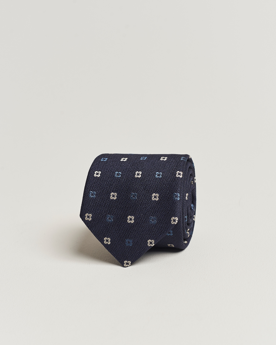 Men | Amanda Christensen Silk Bouclé Flower 8cm Tie Navy | Amanda Christensen | Silk Bouclé Flower 8cm Tie Navy