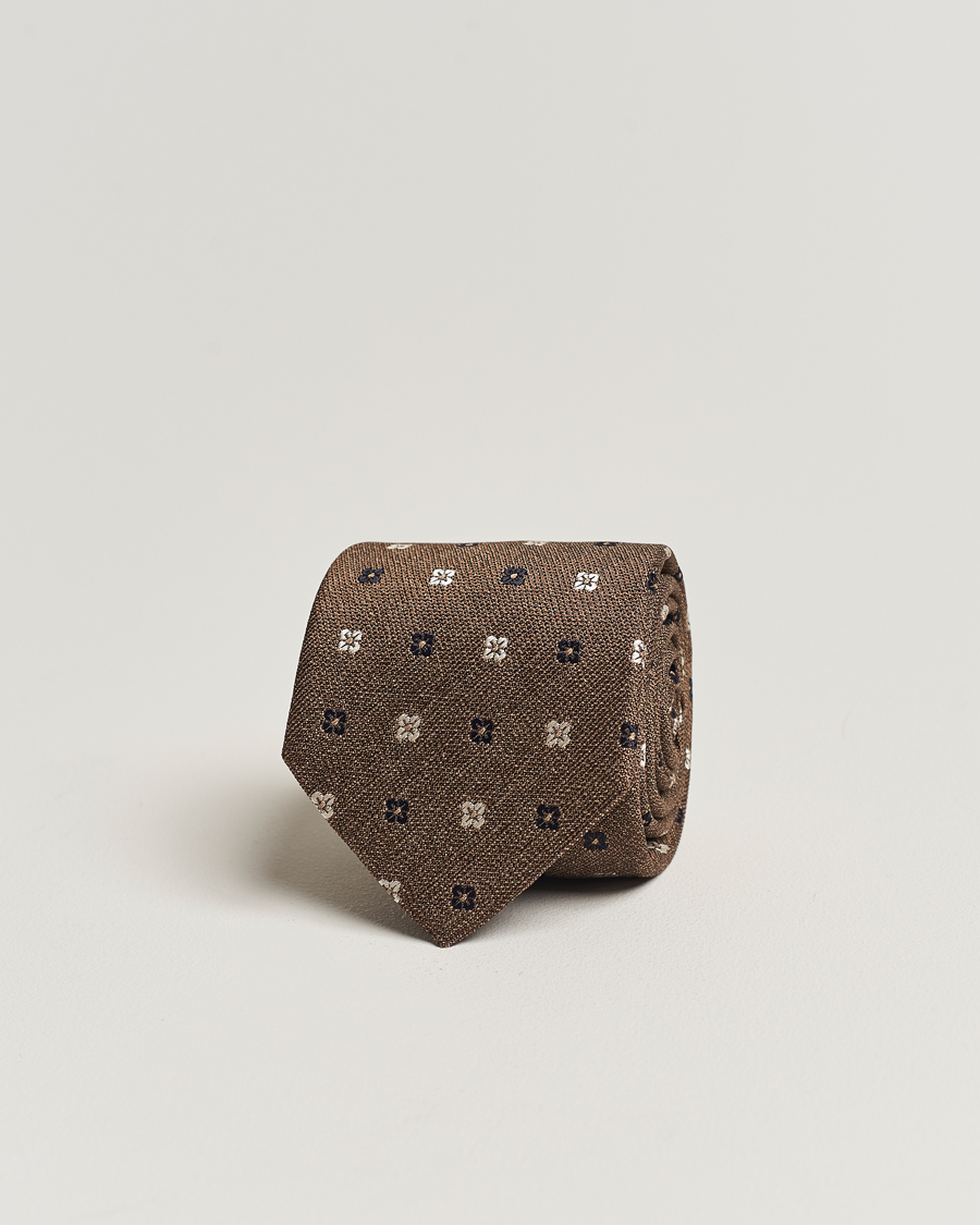 Men | Amanda Christensen Silk Bouclé Flower 8cm Tie Beige | Amanda Christensen | Silk Bouclé Flower 8cm Tie Beige