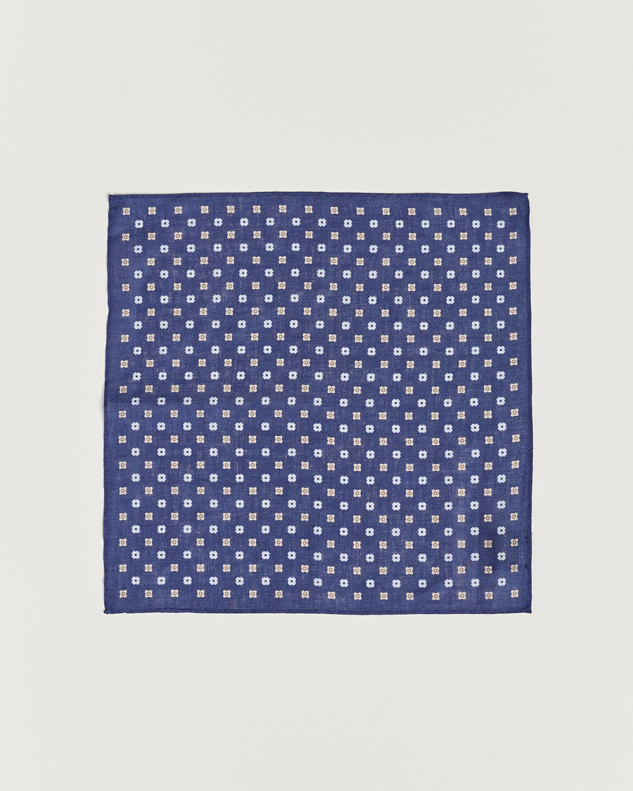 Men | Amanda Christensen Linen Printed Flower Pocket Square Navy | Amanda Christensen | Linen Printed Flower Pocket Square Navy