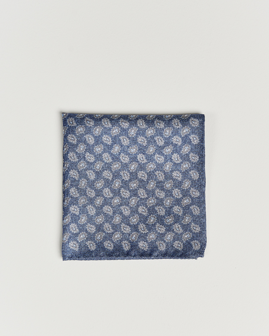 Men | Amanda Christensen Silk Oxford Printed Paisley Pocket Square Navy | Amanda Christensen | Silk Oxford Printed Paisley Pocket Square Navy