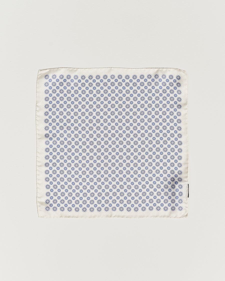 Men | Amanda Christensen Silk Twill Printed Medallion Pocket Square White | Amanda Christensen | Silk Twill Printed Medallion Pocket Square White