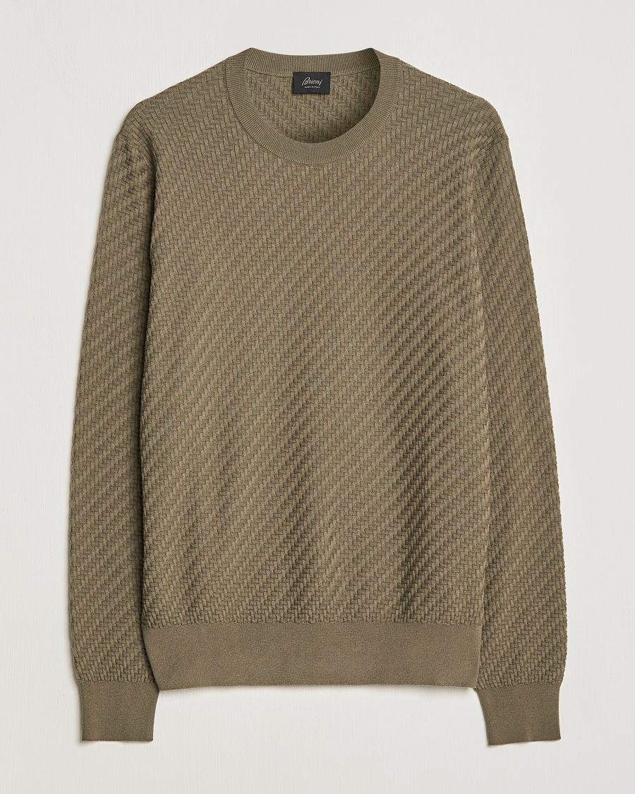 Men | Sweaters & Knitwear | Brioni | Basket Stitch Crew Neck Sweater Olive