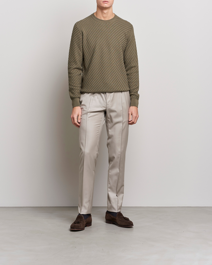 Men | Sweaters & Knitwear | Brioni | Basket Stitch Crew Neck Sweater Olive