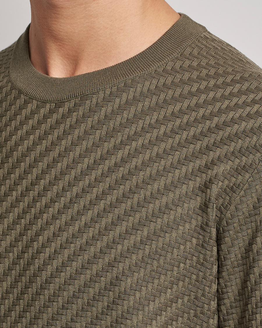 Men | Sweaters & Knitwear | Brioni | Basket Stitch Crew Neck Sweater Olive