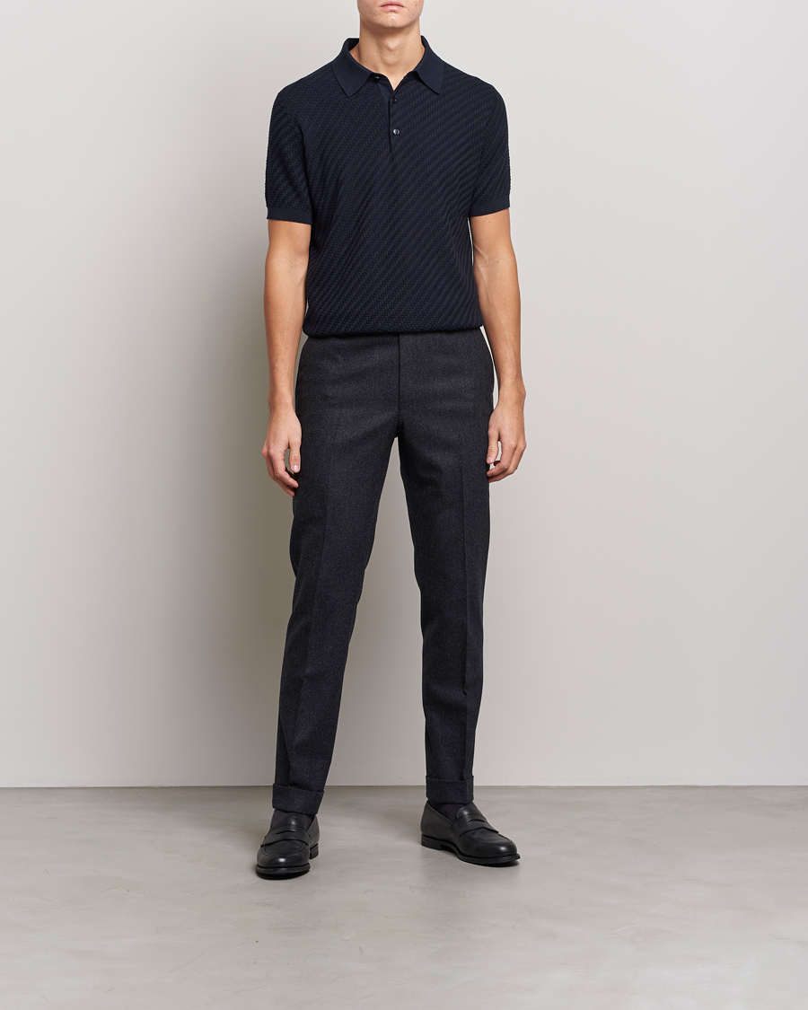 Men | Sweaters & Knitwear | Brioni | Basket Stitch Knitted Polo Navy