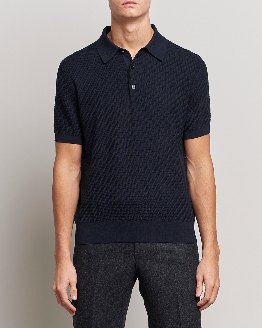 Men | Knitted Polo Shirts | Brioni | Basket Stitch Knitted Polo Navy