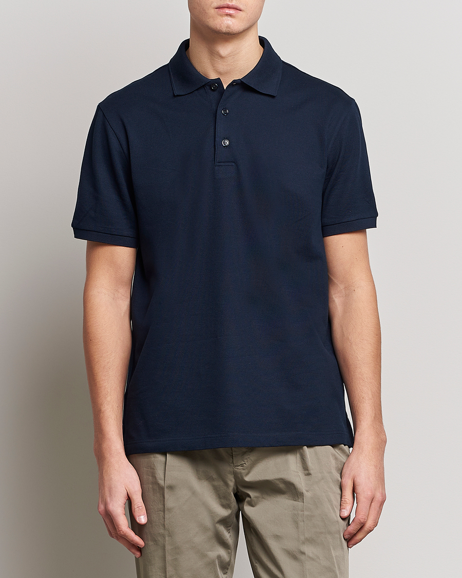 Men | Short Sleeve Polo Shirts | Brioni | Mercerized Cotton Piquet Navy