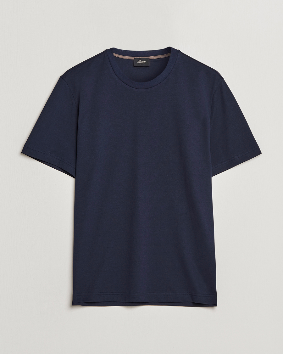 Men | T-Shirts | Brioni | Short Sleeve Cotton T-Shirt Navy