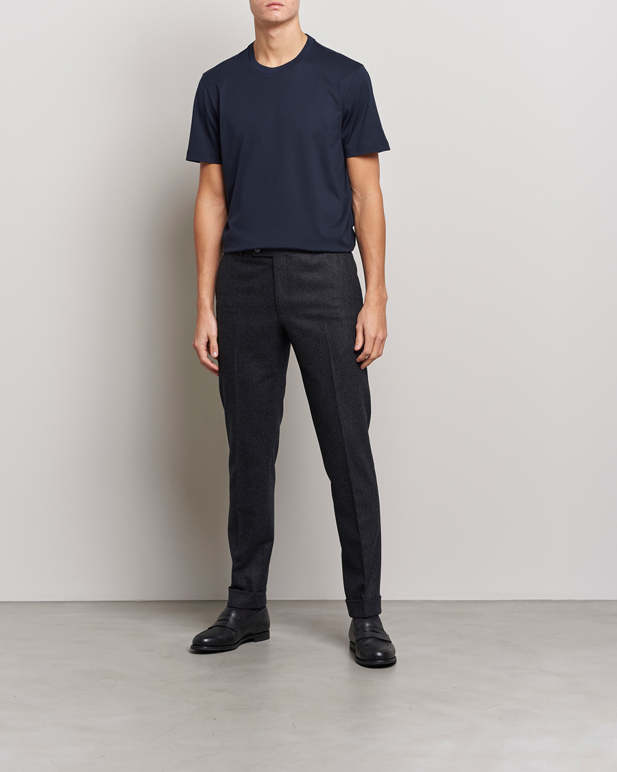 Men | T-Shirts | Brioni | Short Sleeve Cotton T-Shirt Navy