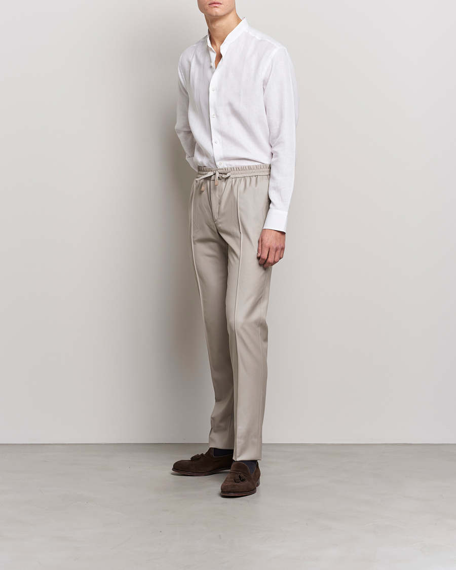 Men | Linen Shirts | Brioni | Linen Guru Collar Shirt White