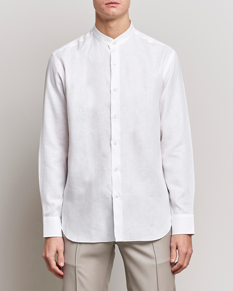Men | Brioni | Brioni | Linen Guru Collar Shirt White