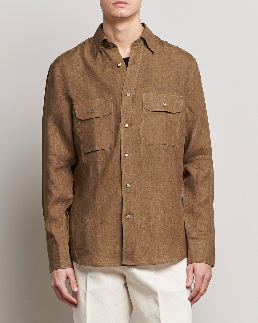 Men | Shirt Jackets | Brioni | Linen Overshirt Military