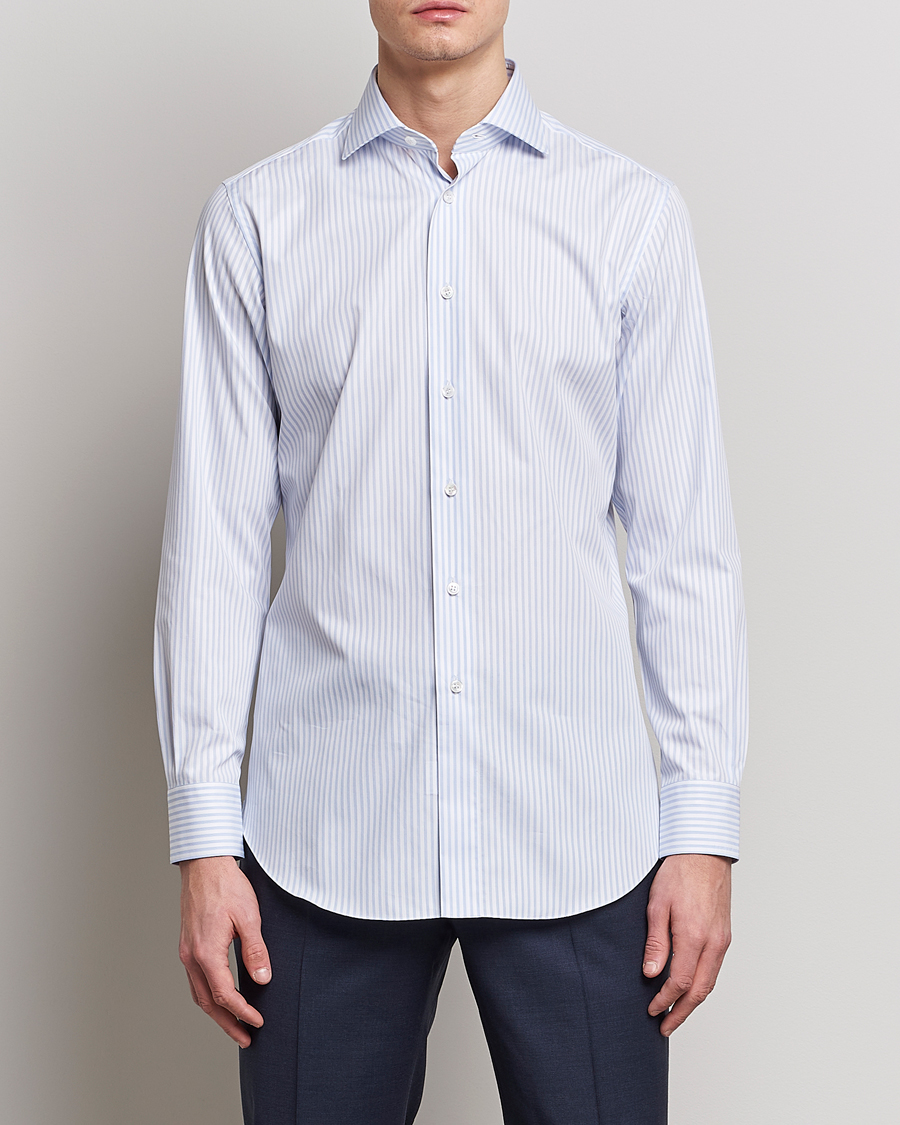 Men | Business Shirts | Brioni | Slim Fit Dress Shirt Light Blue Stripe