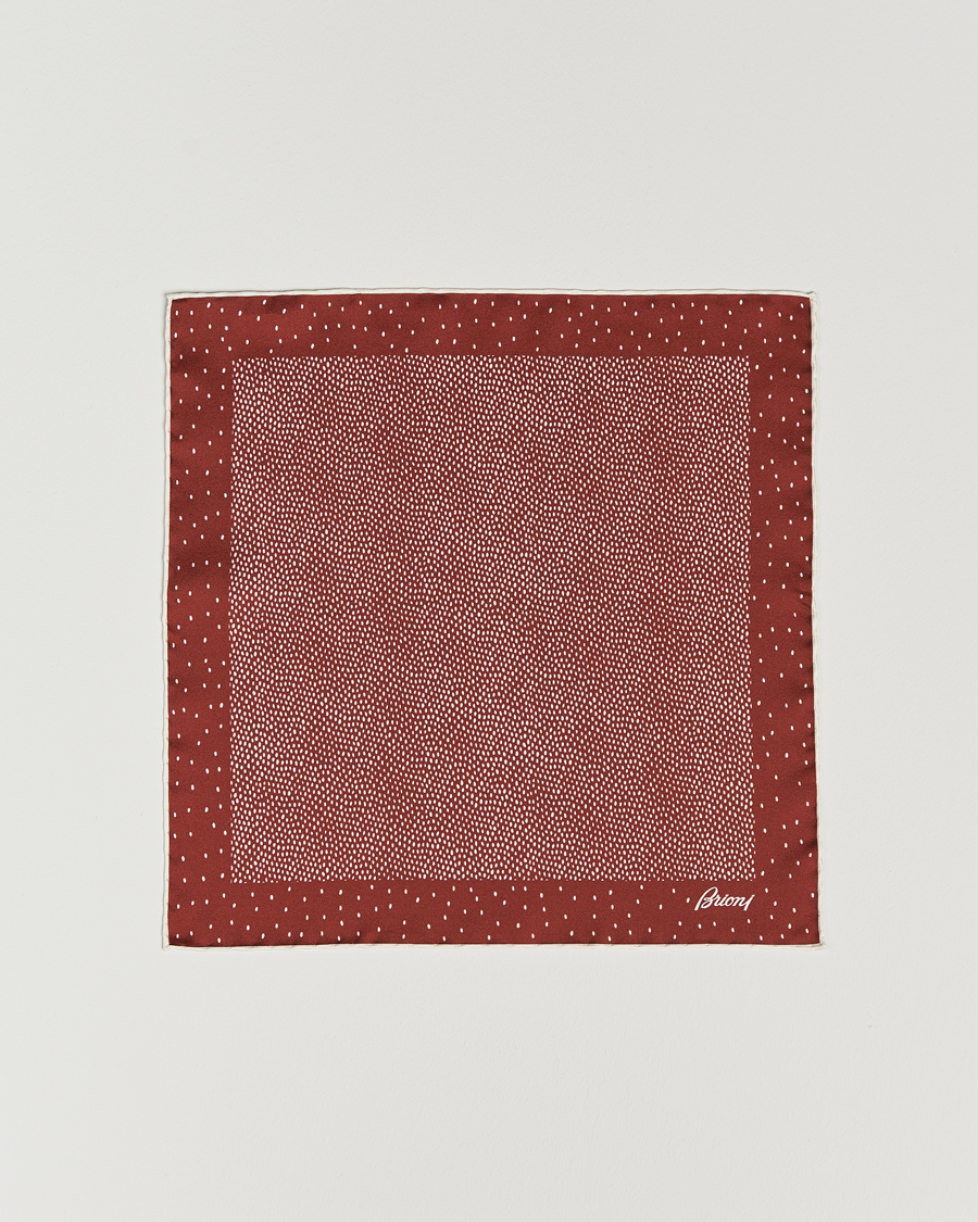 Men | Brioni Printed Silk Pocket Square White/Red | Brioni | Printed Silk Pocket Square White/Red