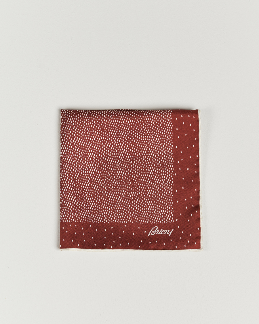 Men | Brioni Printed Silk Pocket Square White/Red | Brioni | Printed Silk Pocket Square White/Red