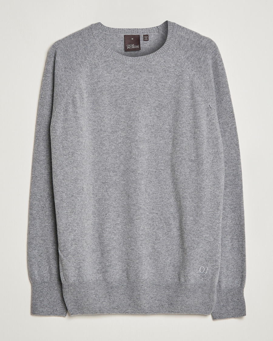 Men | Sweaters & Knitwear | Oscar Jacobson | Gustaf Lambswool Raglan Crew Neck Light Grey