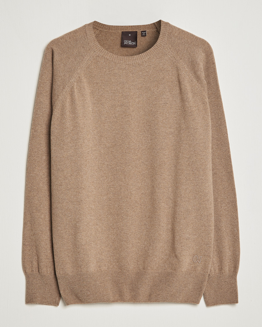 Men | Sweaters & Knitwear | Oscar Jacobson | Gustaf Lambswool Raglan Crew Neck Camel