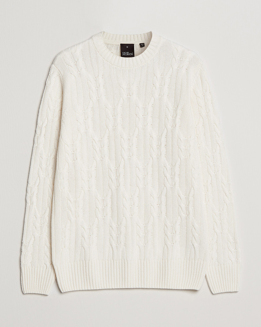 Men | Sweaters & Knitwear | Oscar Jacobson | Emmet Wool/Cashmere Structured Crew Neck Off White