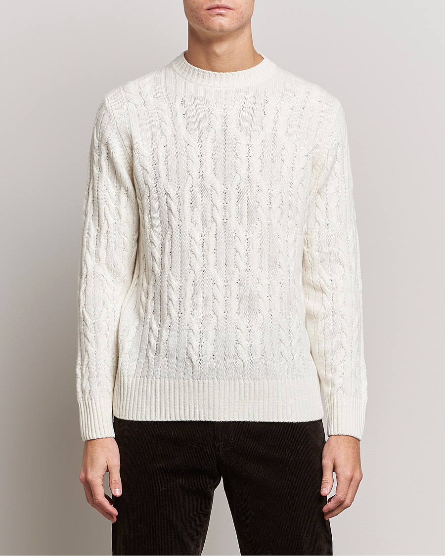 Men | Sweaters & Knitwear | Oscar Jacobson | Emmet Wool/Cashmere Structured Crew Neck Off White