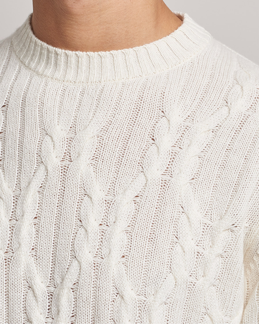 Men | Sweaters & Knitwear | Oscar Jacobson | Emmet Wool/Cashmere Structured Crew Neck Off White