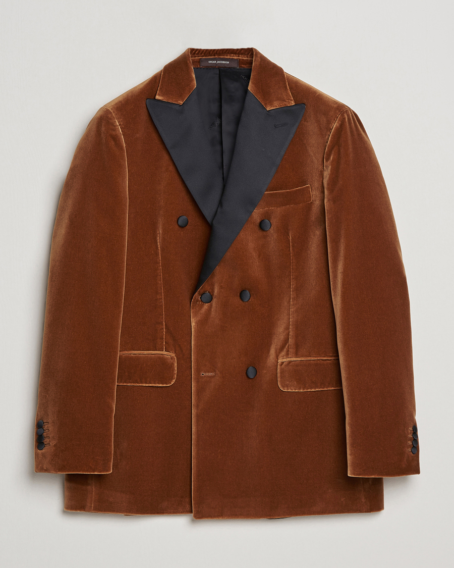 Men | Blazers | Oscar Jacobson | Farris Tuxedo Velvet DB Blazer Brown