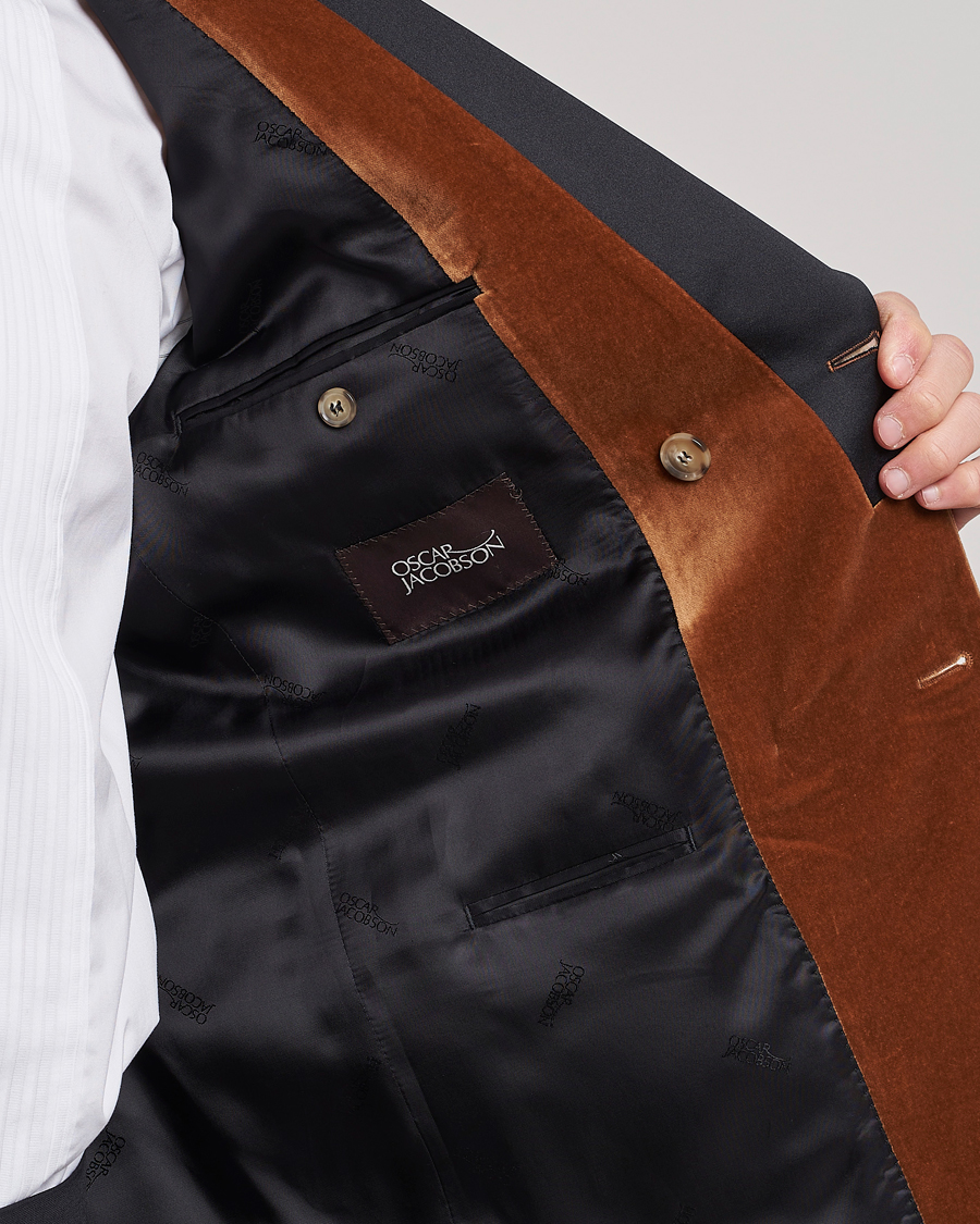 Men | Blazers | Oscar Jacobson | Farris Tuxedo Velvet DB Blazer Brown