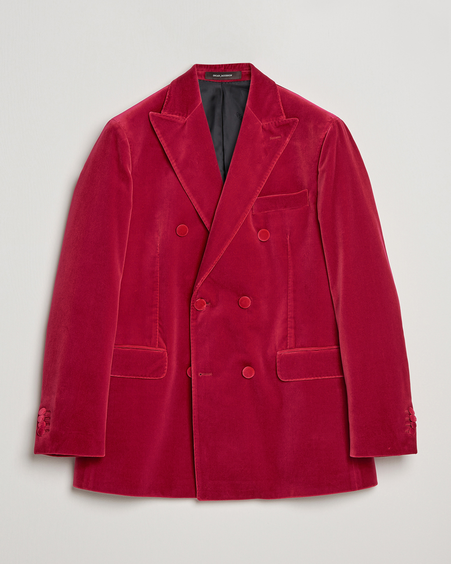 Men | Blazers | Oscar Jacobson | Farris Double Breasted Velvet Blazer Pink Berries