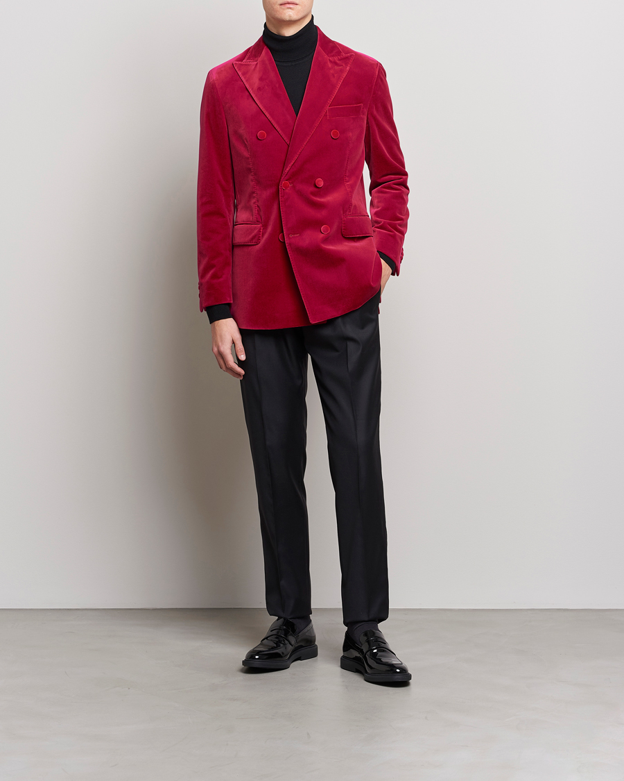 Men | Blazers | Oscar Jacobson | Farris Double Breasted Velvet Blazer Pink Berries