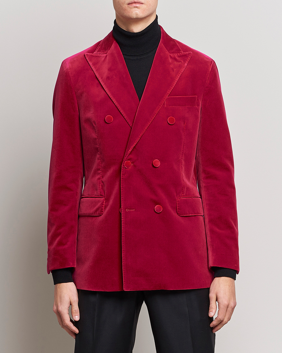 Men | Tuxedo Jackets | Oscar Jacobson | Farris Double Breasted Velvet Blazer Pink Berries
