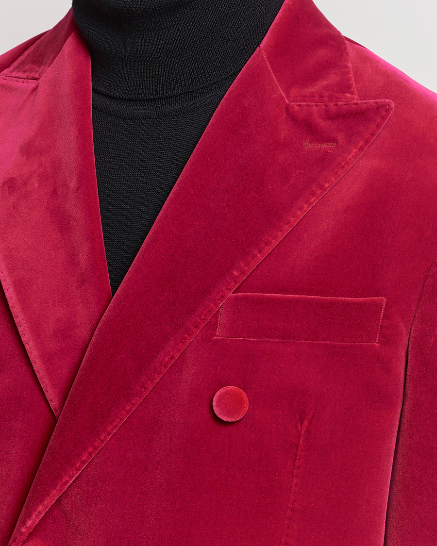 Men | Blazers | Oscar Jacobson | Farris Double Breasted Velvet Blazer Pink Berries