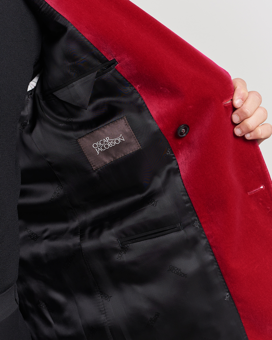 Men | Blazers | Oscar Jacobson | Farris Double Breasted Velvet Blazer Pink Berries