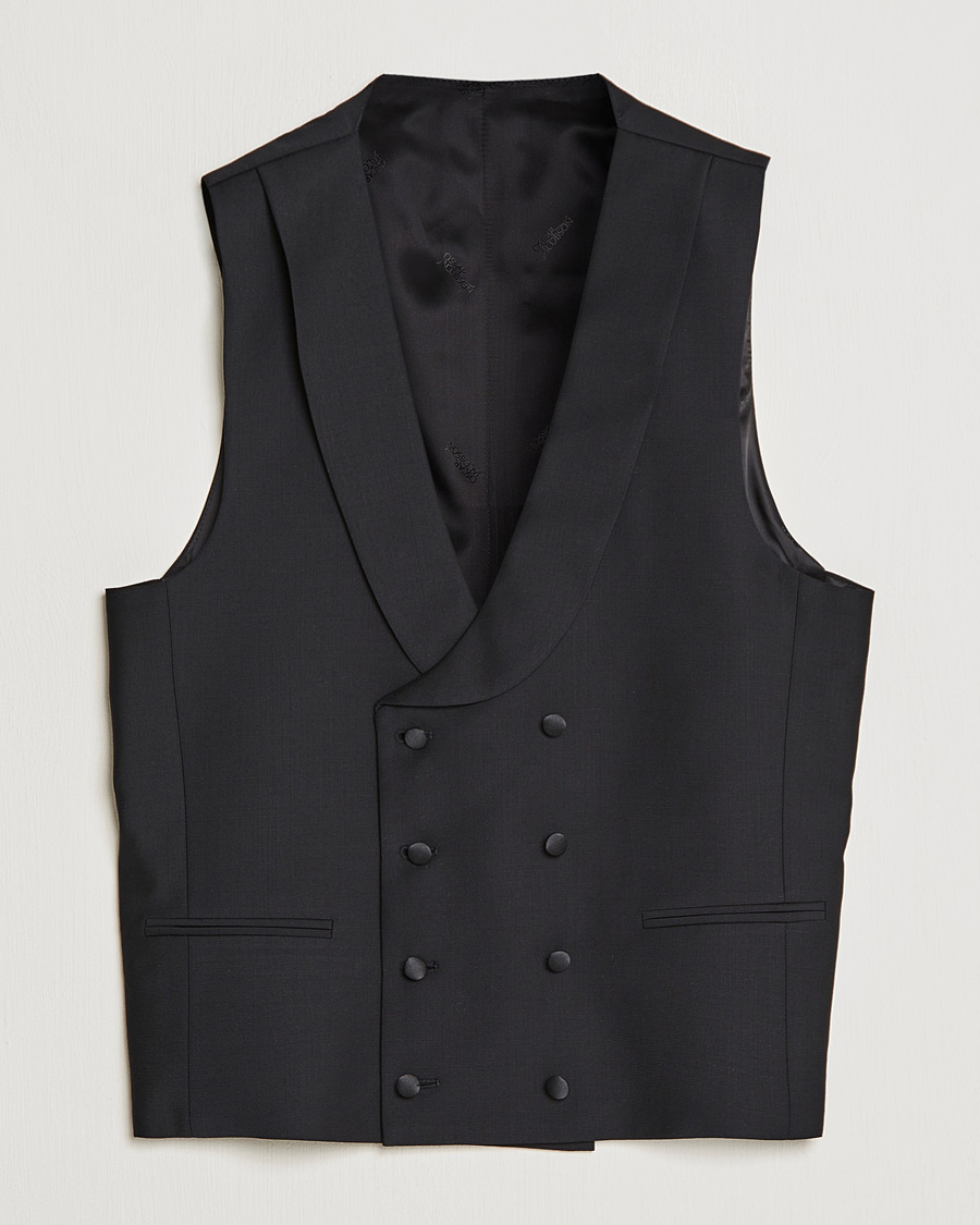 Men | Blazers | Oscar Jacobson | Hale Wool Tuxedo Waistcoat Black