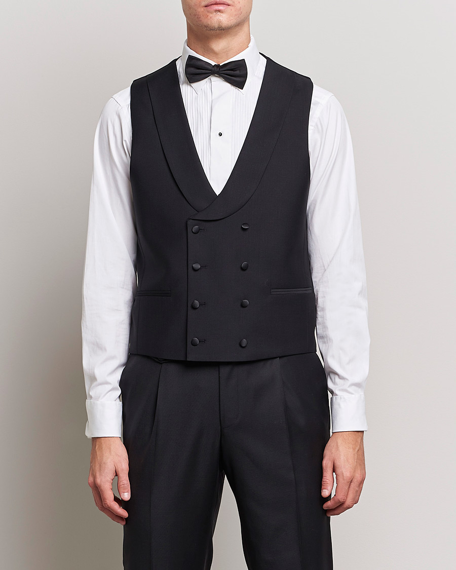Men | Waistcoats | Oscar Jacobson | Hale Wool Tuxedo Waistcoat Black
