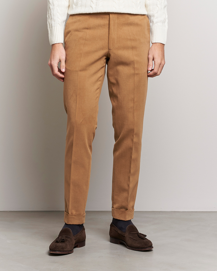 Men |  | Oscar Jacobson | Denz Brushed Cotton Turn Up Trousers Beige