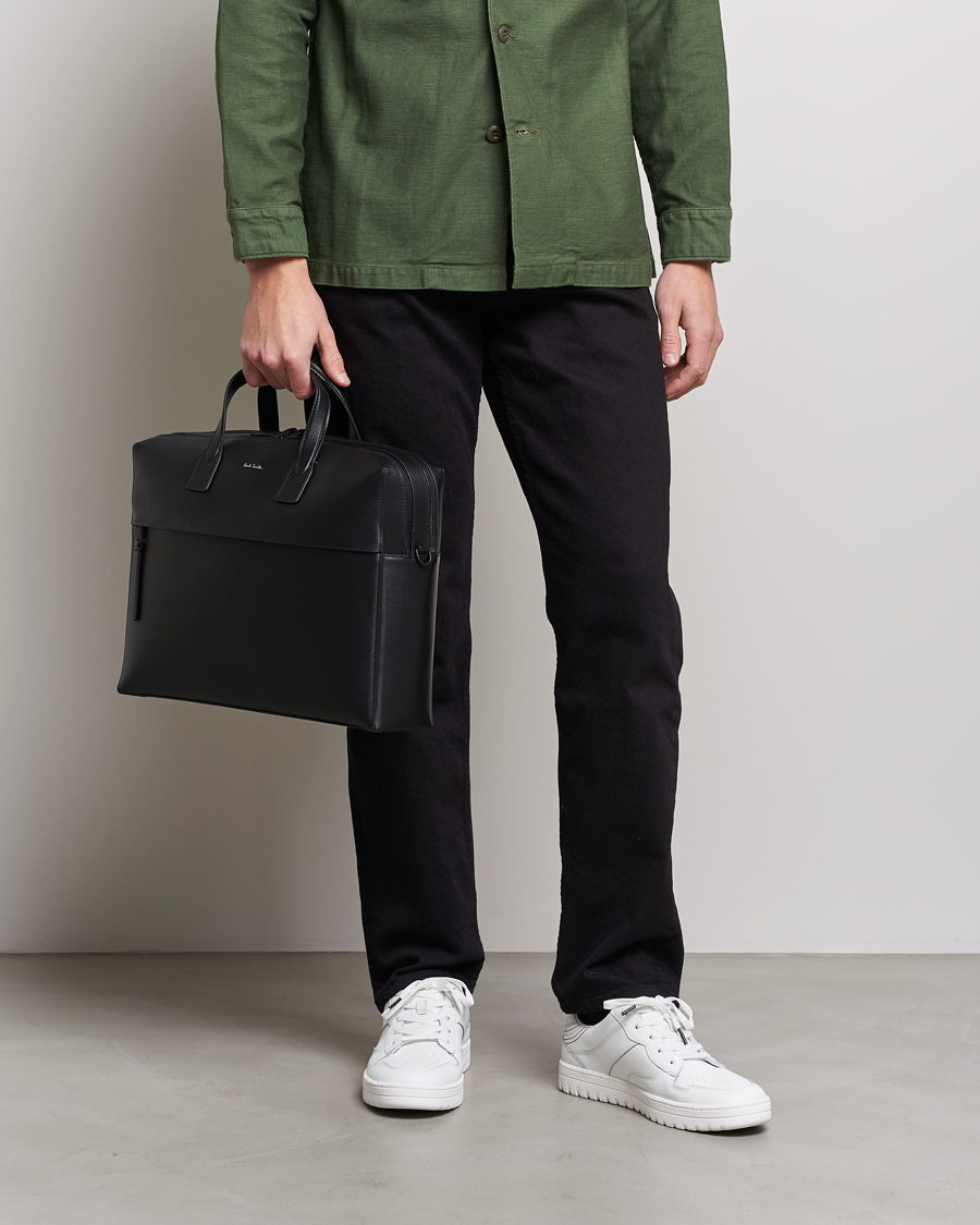 Men |  | Paul Smith | Leather Double Zip Shoulder Bag Black