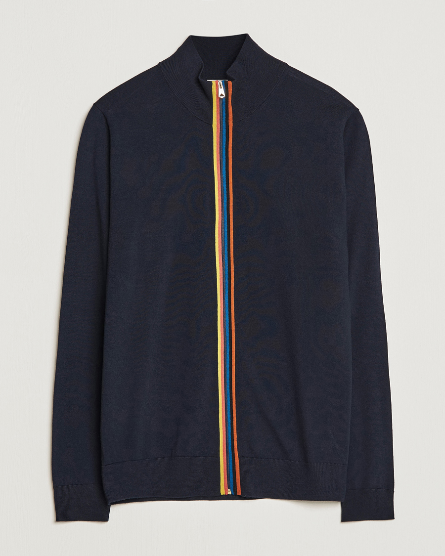 Paul Smith Full Zip Stripe Wool Cardigan Navy at CareOfCarl.com