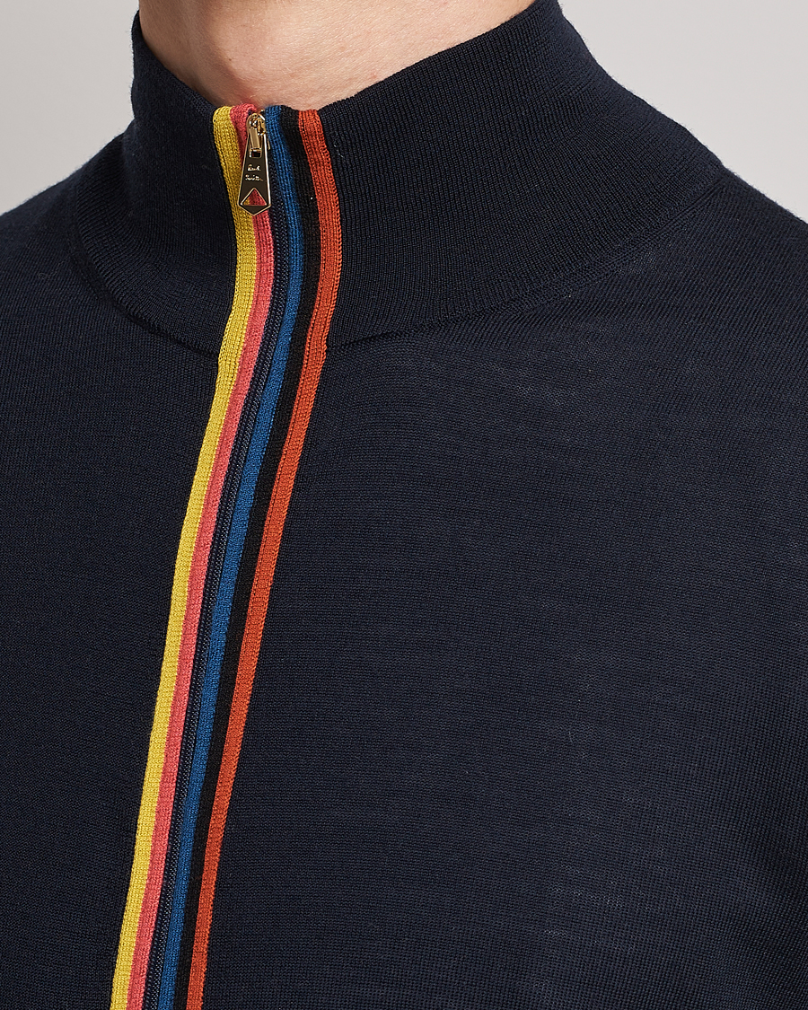 Men | Sweaters & Knitwear | Paul Smith | Full Zip Stripe Wool Cardigan Navy