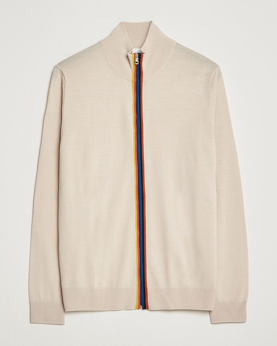 Men | Sweaters & Knitwear | Paul Smith | Full Zip Stripe Wool Cardigan Sand