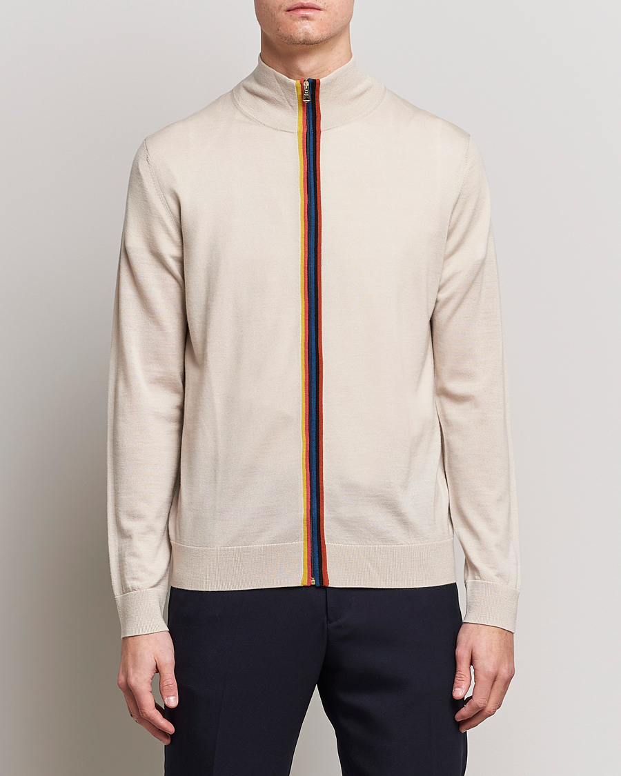 Men | Sweaters & Knitwear | Paul Smith | Full Zip Stripe Wool Cardigan Sand
